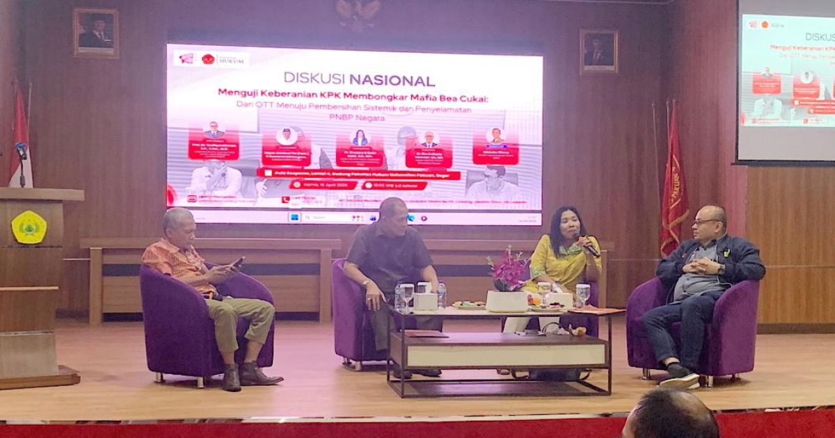 Diskusi nasional bertema “Menguji Keberanian KPK Membongkar Mafia Bea Cukai: Dari OTT Menuju Pembersihan Sistemik dan Penyelamatan PNBP Negara”, Fakultas Hukum Universitas Pakuan (FH Unpak), Kamis (16/4).
