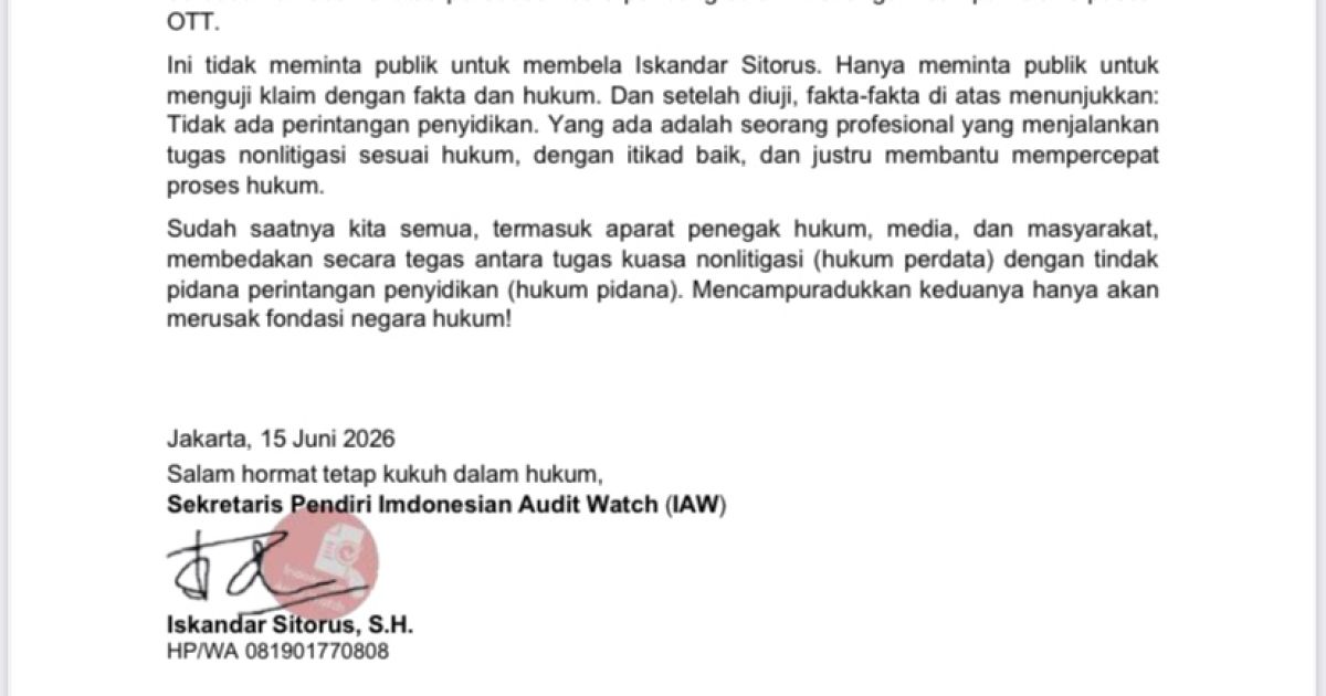 Iskandar Sitorus Bantah Tudingan Perintangan Penyidikan Kasus Blue Ray Cargo