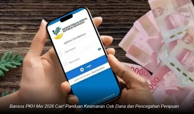 INFO RESMI KEMENSOS - Tampilan layar ponsel yang menampilkan laman cekbansos.kemensos.go.id saat proses verifikasi status penerima bantuan sosial.