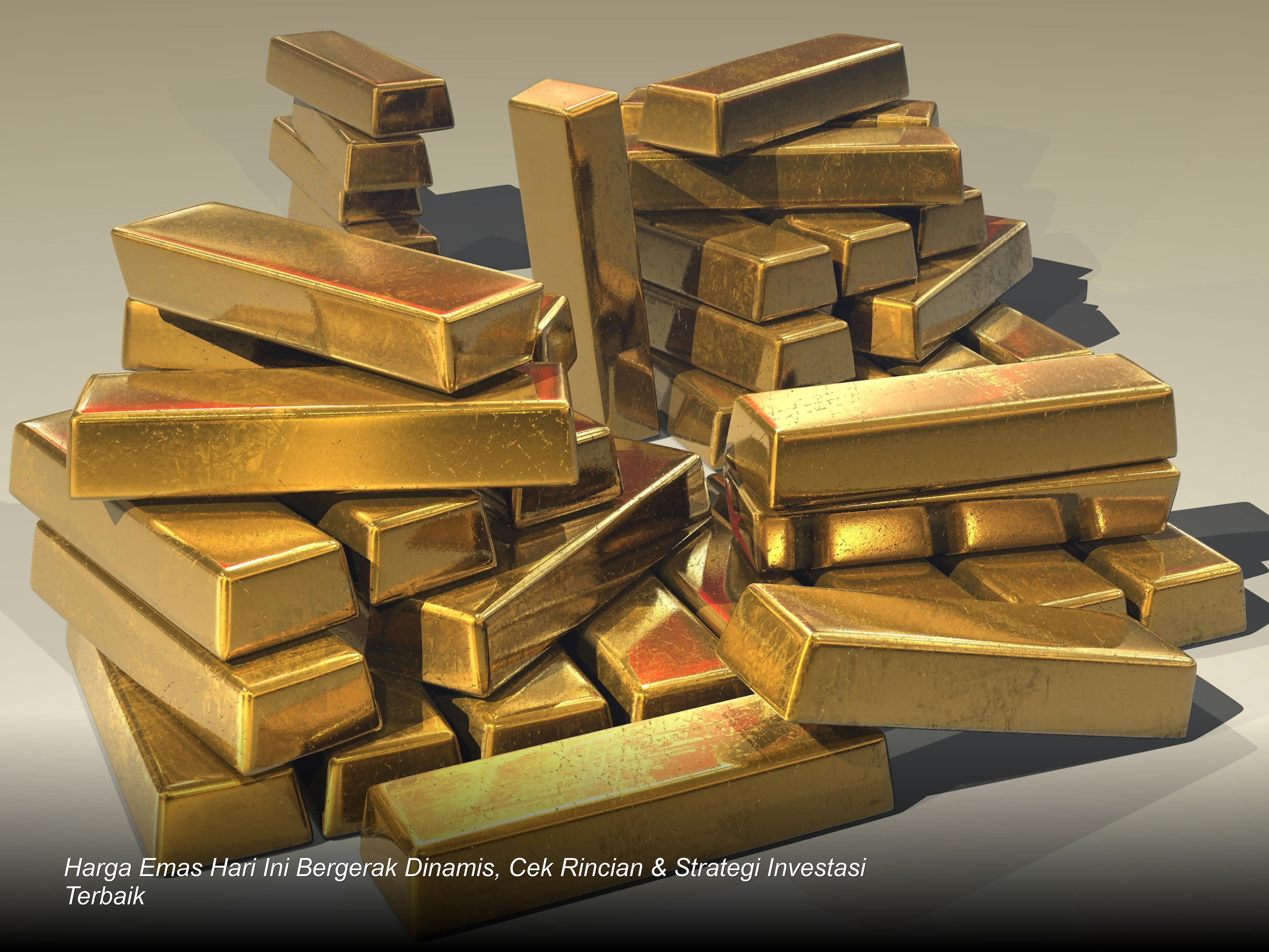 Emas batangan Antam berkilau diletakkan di atas grafik pergerakan harga saham dan komoditas.