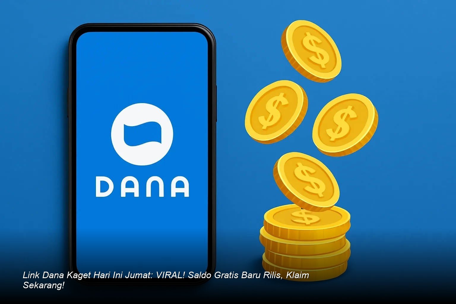 Ilustrasi tangan memegang smartphone dengan notifikasi saldo DANA baru masuk dari amplop digital merah.