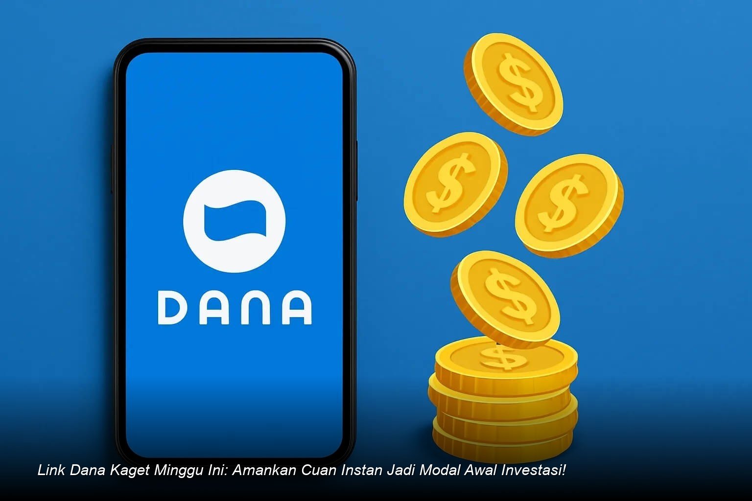 Ilustrasi tangan memegang smartphone dengan notifikasi amplop digital DANA berwarna merah menyala di layar.