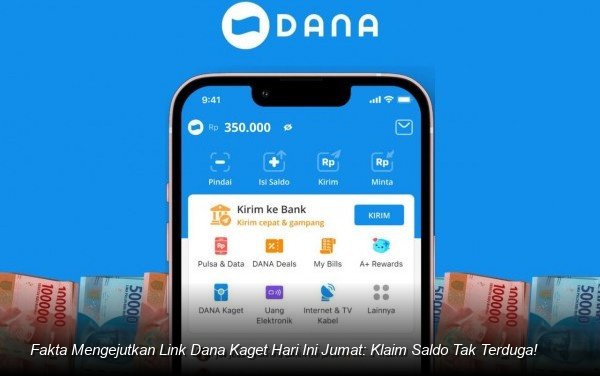 Ilustrasi visual aplikasi DANA dengan notifikasi amplop digital merah yang siap dibuka pada layar smartphone.