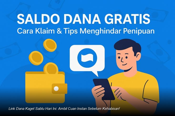Ilustrasi tangan menggenggam smartphone dengan notifikasi amplop digital merah bertuliskan 'DANA Kaget' muncul di layar.