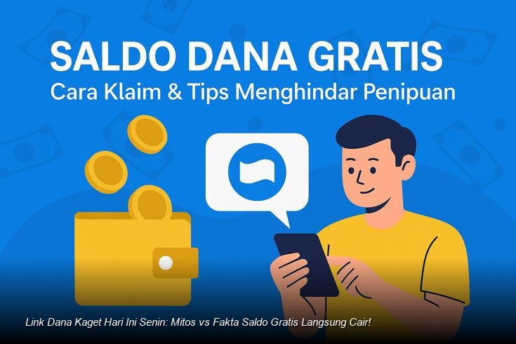 Ilustrasi tangan memegang smartphone dengan notifikasi amplop digital merah DANA Kaget yang siap diklaim.