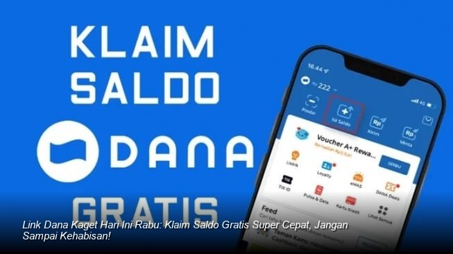 Ilustrasi tangan memegang smartphone dengan notifikasi amplop digital DANA Kaget berwarna merah cerah muncul di layar.