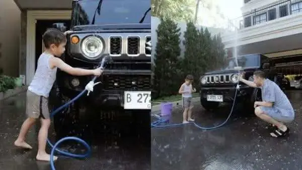 Raffi Ahmad Cuci Mobil dengan Selang Tambalan, Netizen Ramai Berkomentar!