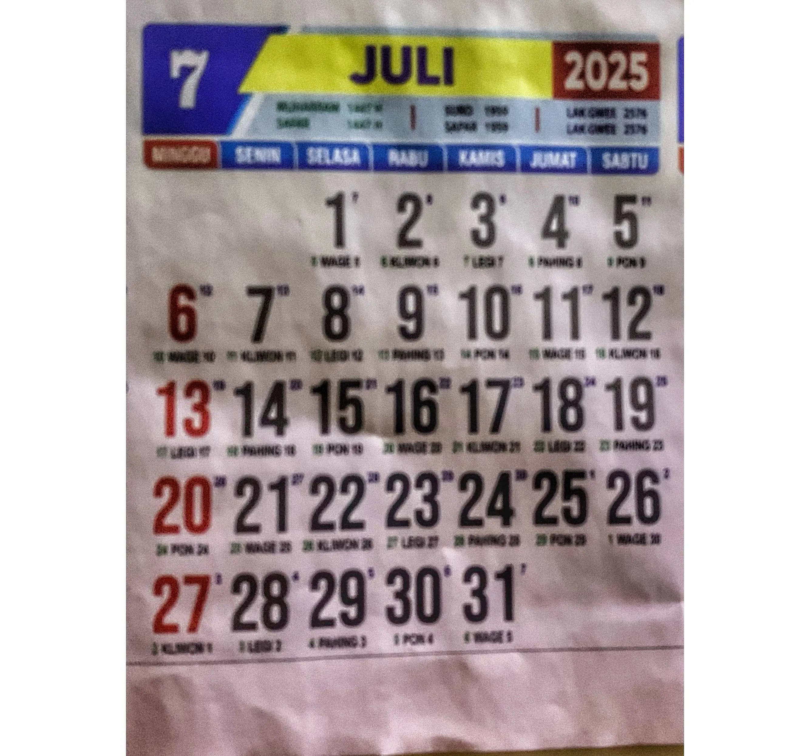 CEK Kalender Jawa Juli 2025: Weton, Hari Baik, dan Libur Nasional