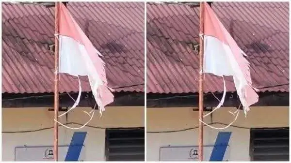 Miris! Bendera Merah Putih Kusam & Robek di Kantor Lurah Belalau 1 Lubuklinggau
