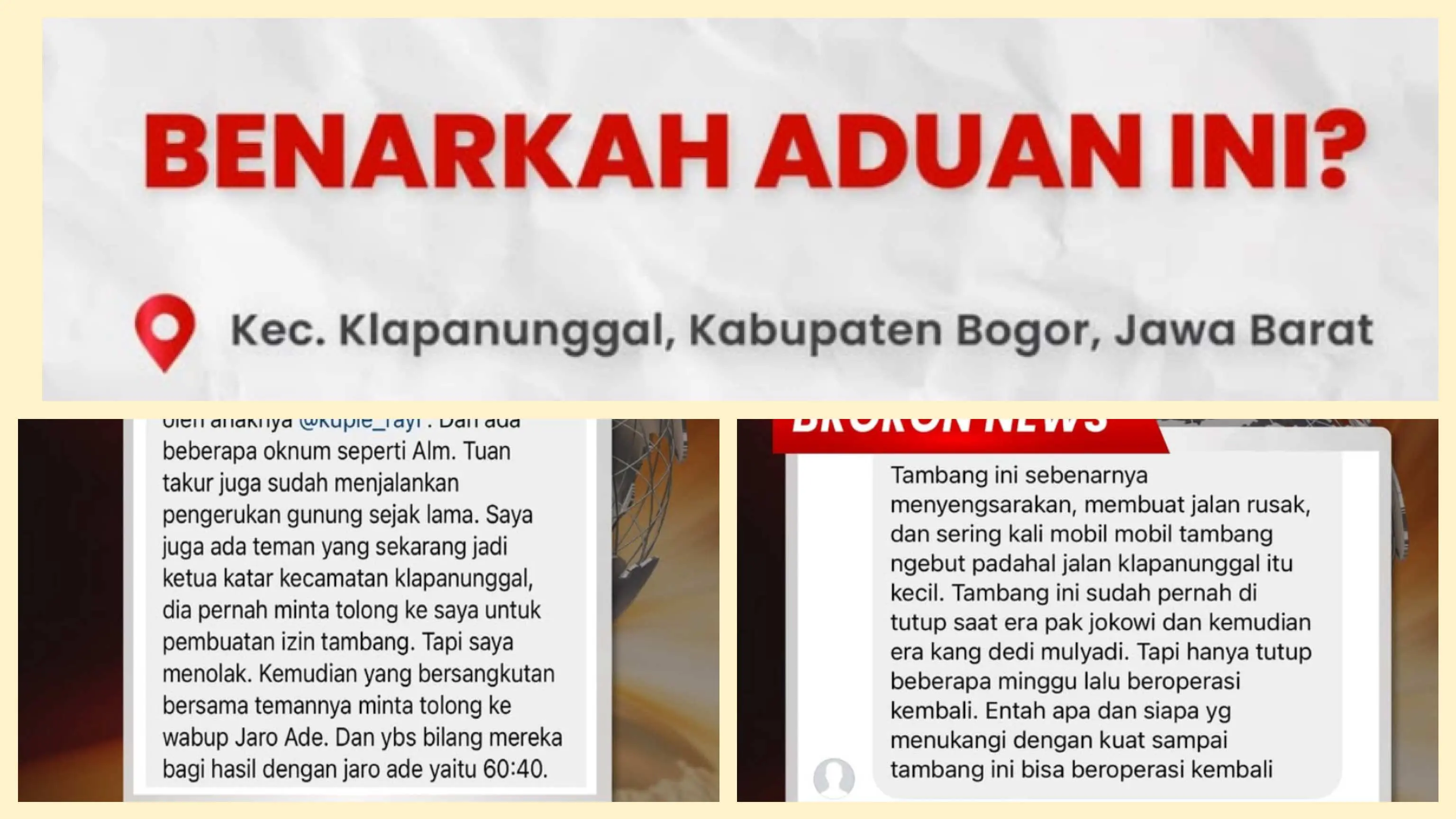 Tambang Ilegal Klapanunggal Bogor Kembali Beroperasi: Broron Duga Dibekingi Oknum Elit