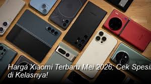 Tampak dekat sebuah smartphone Xiaomi terbaru dengan desain bezel tipis dan modul kamera yang menonjol, diletakkan di atas alas studio berwarna abu-abu metalik.