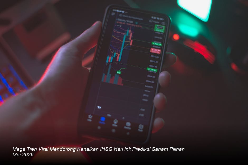 Tampilan grafik lilin (candlestick) saham berwarna hijau yang menunjukkan tren kenaikan tegas di atas garis rata-rata bergerak jangka panjang.