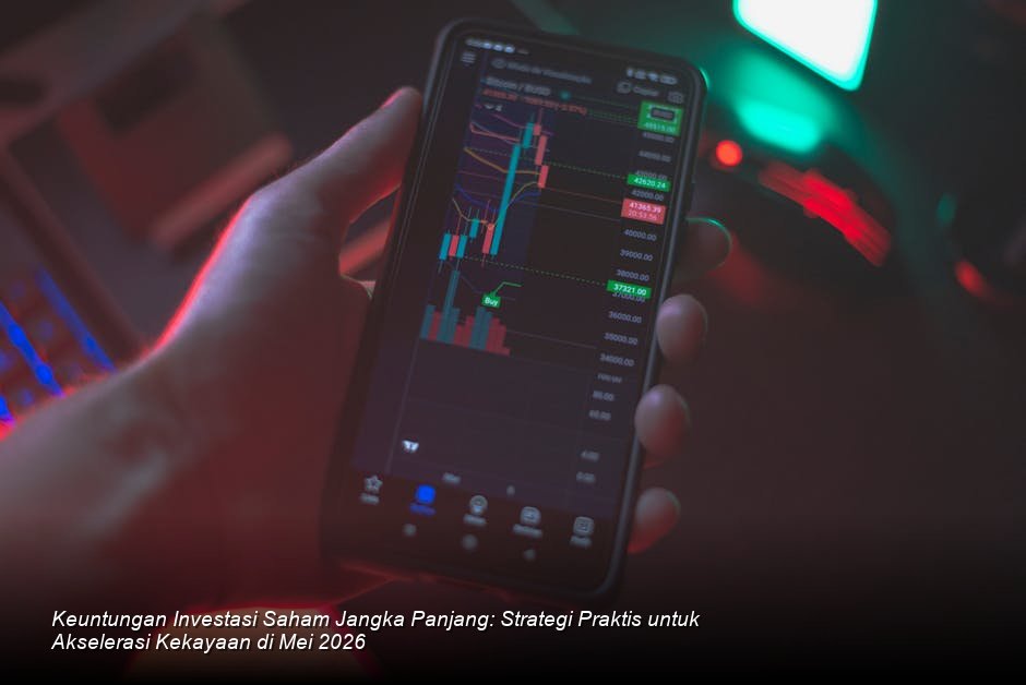 Tampilan grafik *candlestick* saham berwarna hijau yang menunjukkan tren kenaikan signifikan di Bursa Efek Indonesia.