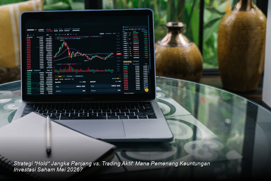 Visualisasi grafik saham jangka panjang yang menunjukkan tren kenaikan stabil didominasi oleh warna hijau cerah, melambangkan pertumbuhan portofolio yang sehat.